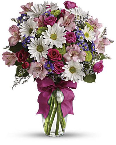 <div id="mark-3" class="m-pdp-tabs-marketing-description">Looking for the prettiest bouquet in town? We've got the perfect all-around choice! Pretty Please is a flower bouquet with all the right stuff - a lovely mix of fresh flowers in breezy shades of pink, white, lavender and more at a wonderfully reasonable price, all tied up with a big pink bow. A great way to make someone smile.</div>
<p> </p>
<div id="desc-3">
<ul>
<li>A mix of fresh flowers such as spray roses, daisy and button spray chrysanthemums, Monte Cassino asters and limonium, in shades of white, pink, green, purple and lavender.</li>
</ul>
</div>